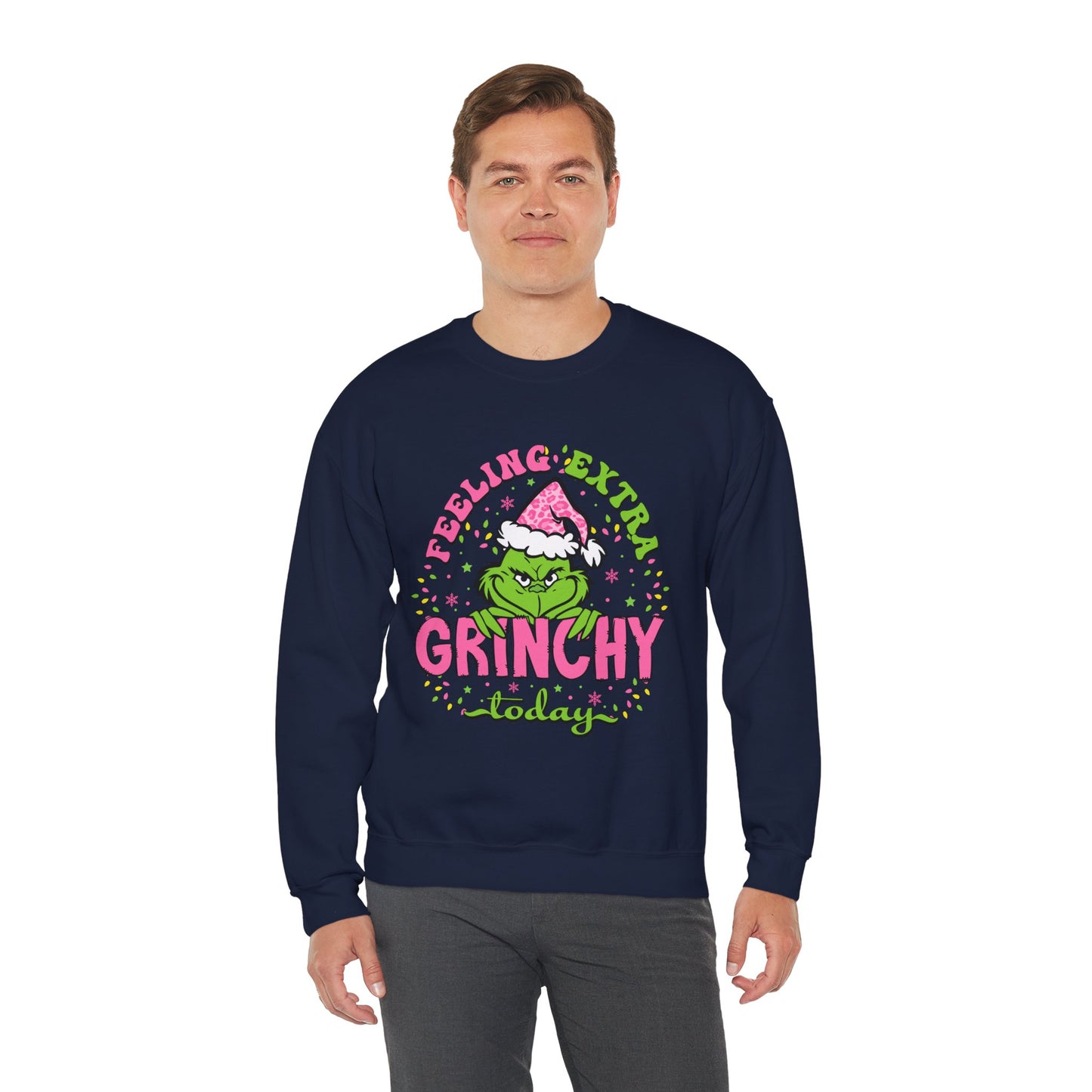 Feeling Extra Grinchy Today Funny Christmas Grinch-Inspired Holiday Sweatshirt – Pink Santa Festive Unisex Heavy Blend Crewneck