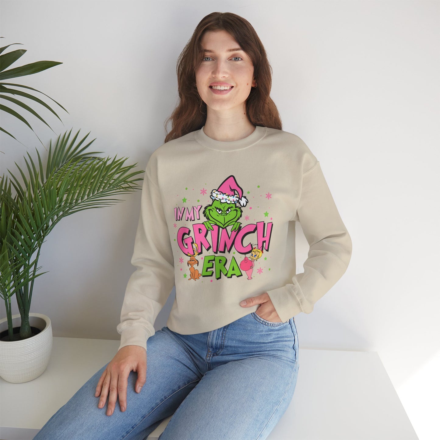 In My Grinch Era Funny Christmas Grinch-Inspired Holiday Sweatshirt – Pink Santa Festive Unisex Heavy Blend Crewneck