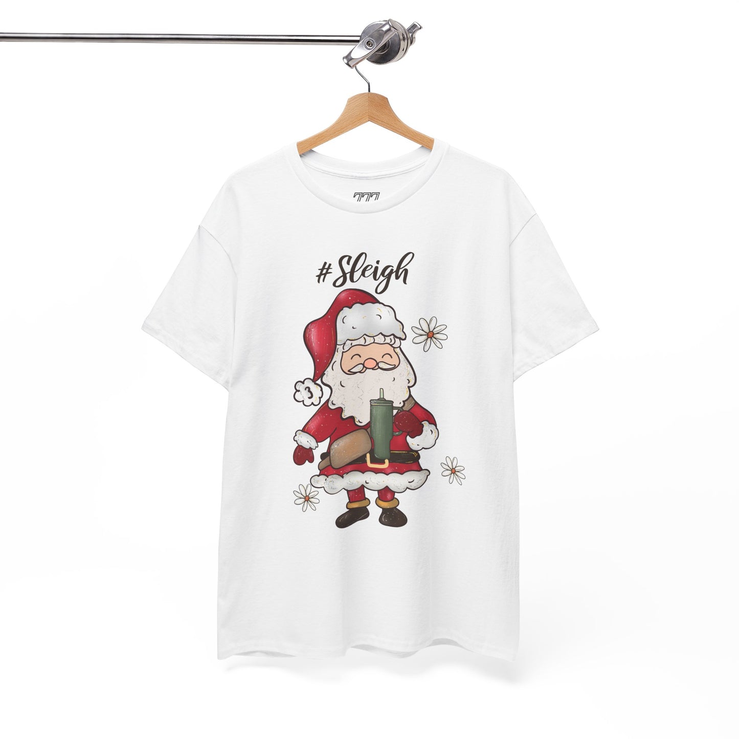 #Sleigh Funny Santa Christmas Tee – Cute Modern Holiday Hashtag Graphic Unisex Heavy Cotton T-Shirt