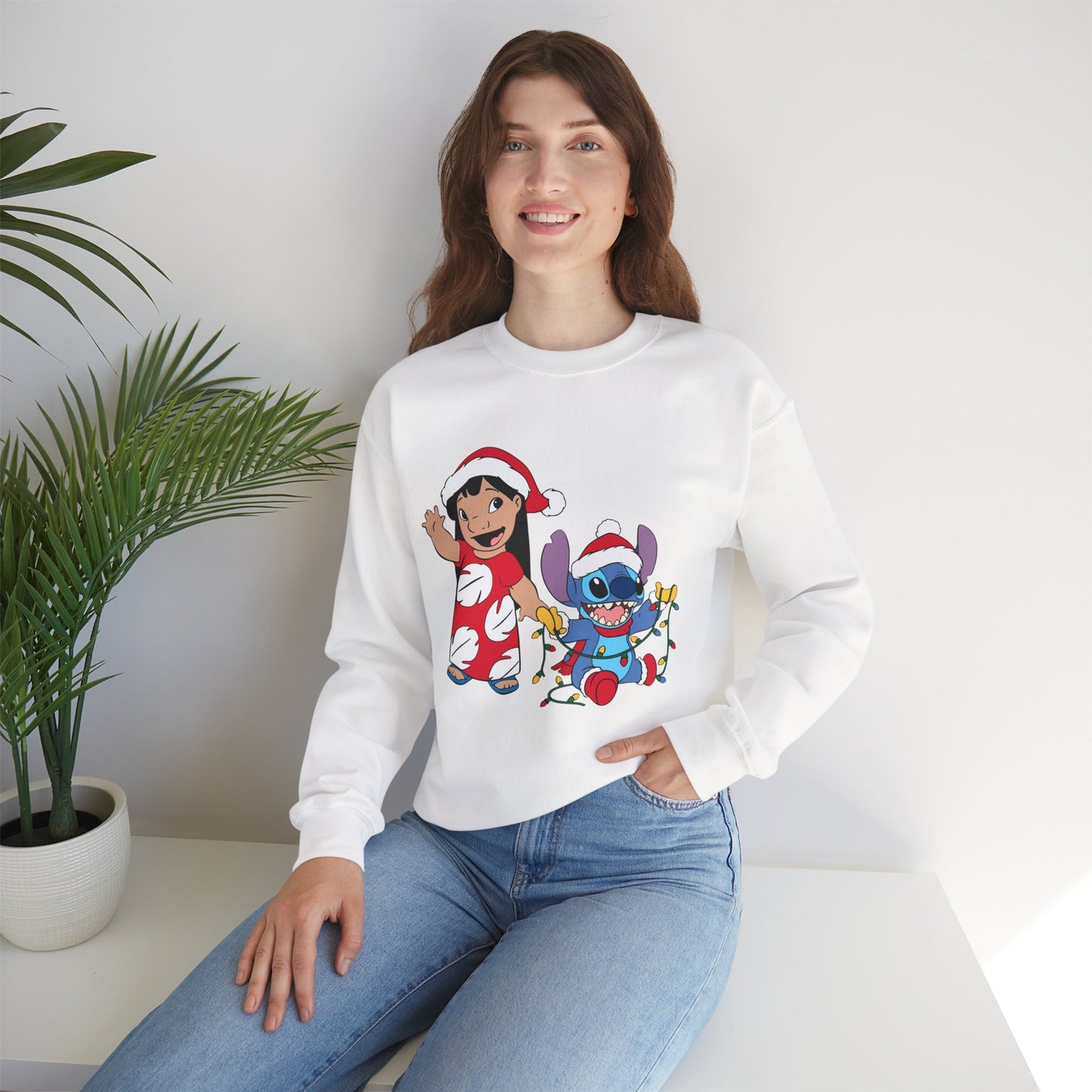Island Holiday Duo Unisex Christmas Crewneck Sweatshirt – Festive Blue Alien & Girl Holiday Sweater