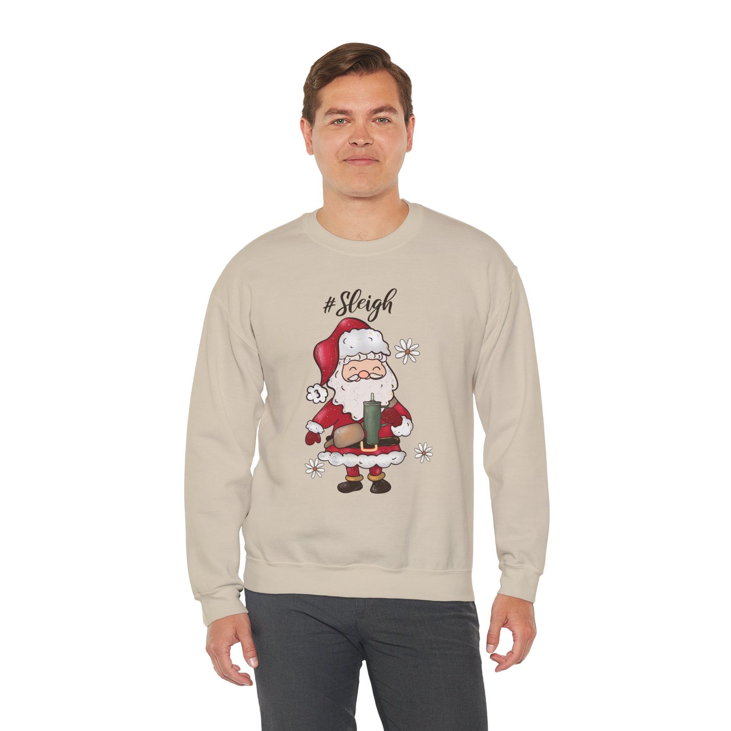 #Sleigh Funny Santa Christmas Sweatshirt – Cute Holiday Hashtag Graphic Unisex Heavy Blend Crewneck