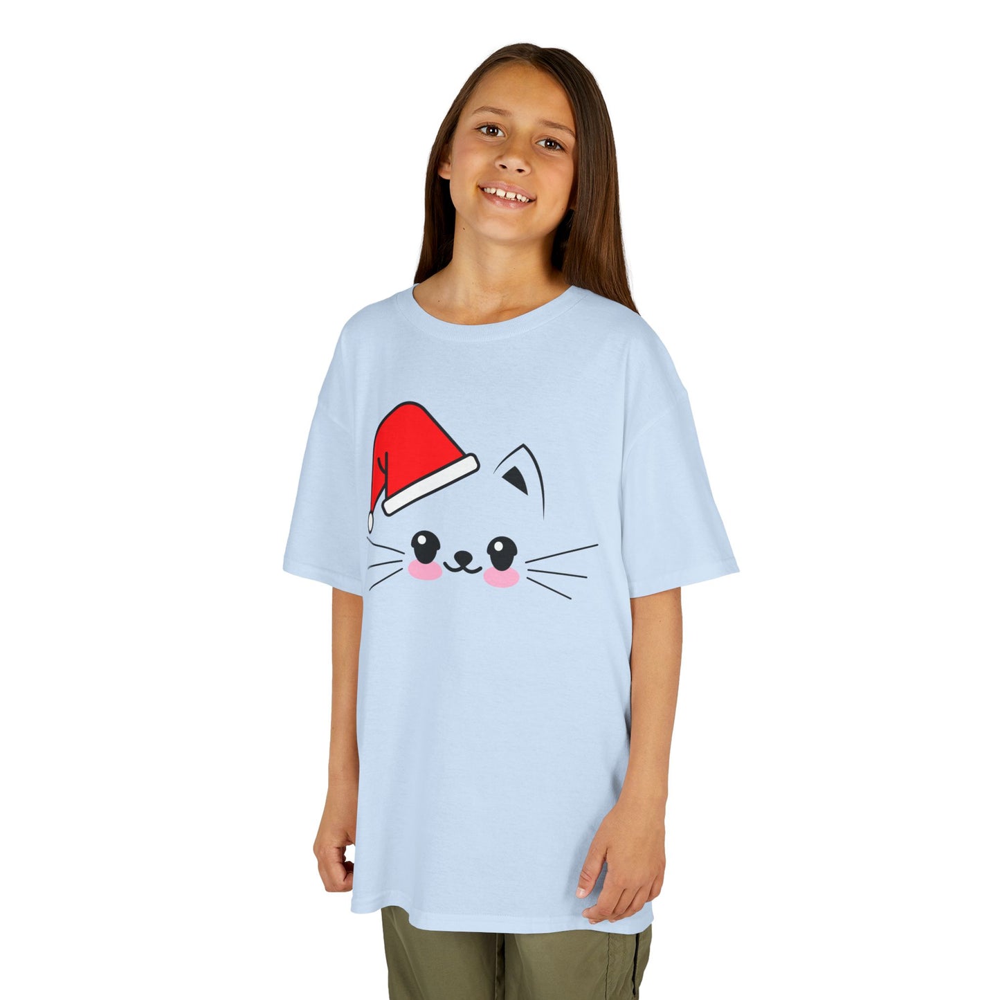 Cat Santa Kids Christmas T-Shirt – Cute Kawaii Cat Holiday Tee for Kids