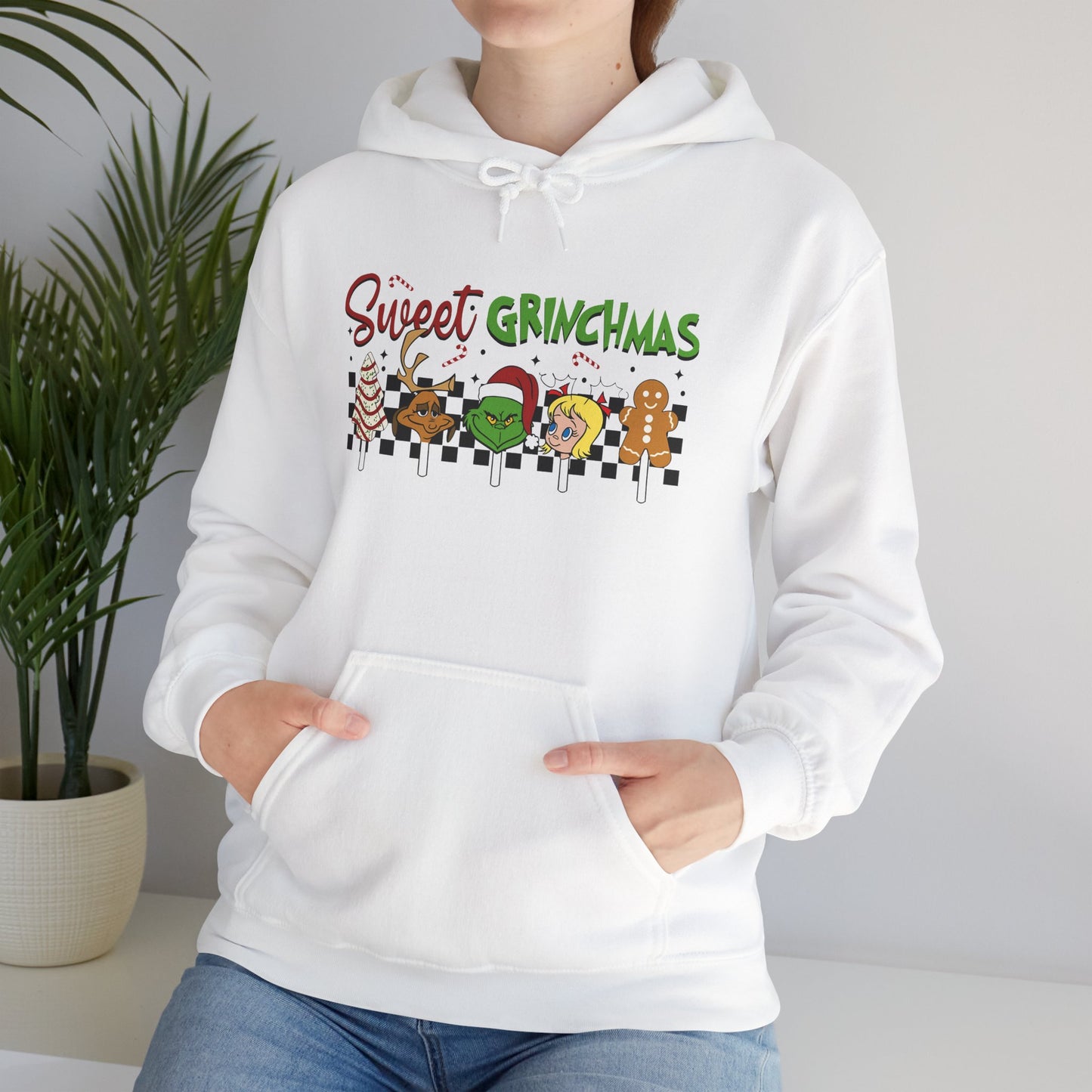 Sweet Grinchmas Candy Characters Funny Christmas Hoodie – Cute Holiday Treats Grinch-Inspired Unisex Heavy Blend Hooded Sweatshirt