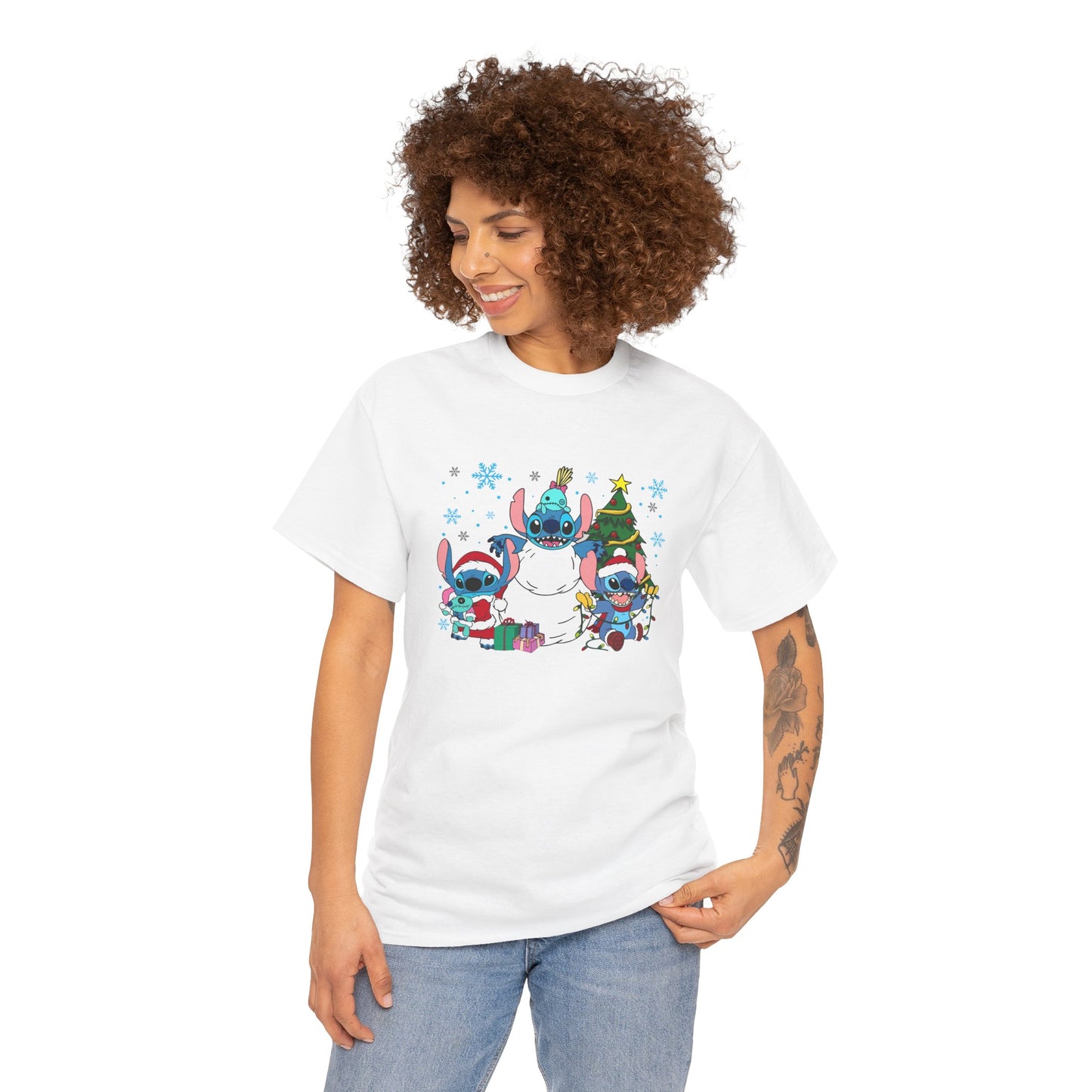 Stitch Christmas Vibes T-Shirt – Cute Holiday Trio Unisex Heavy Cotton Tee