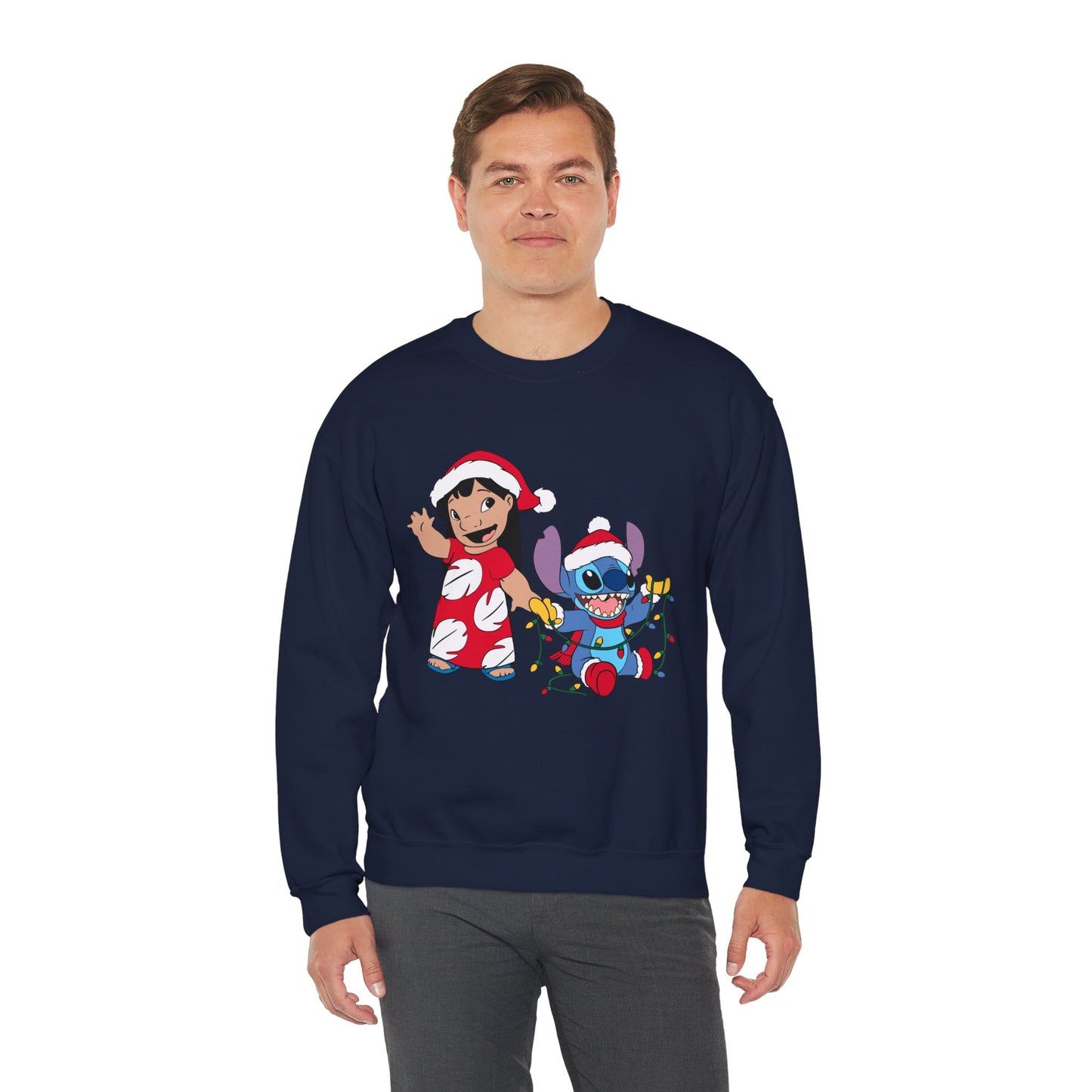 Island Holiday Duo Unisex Christmas Crewneck Sweatshirt – Festive Blue Alien & Girl Holiday Sweater