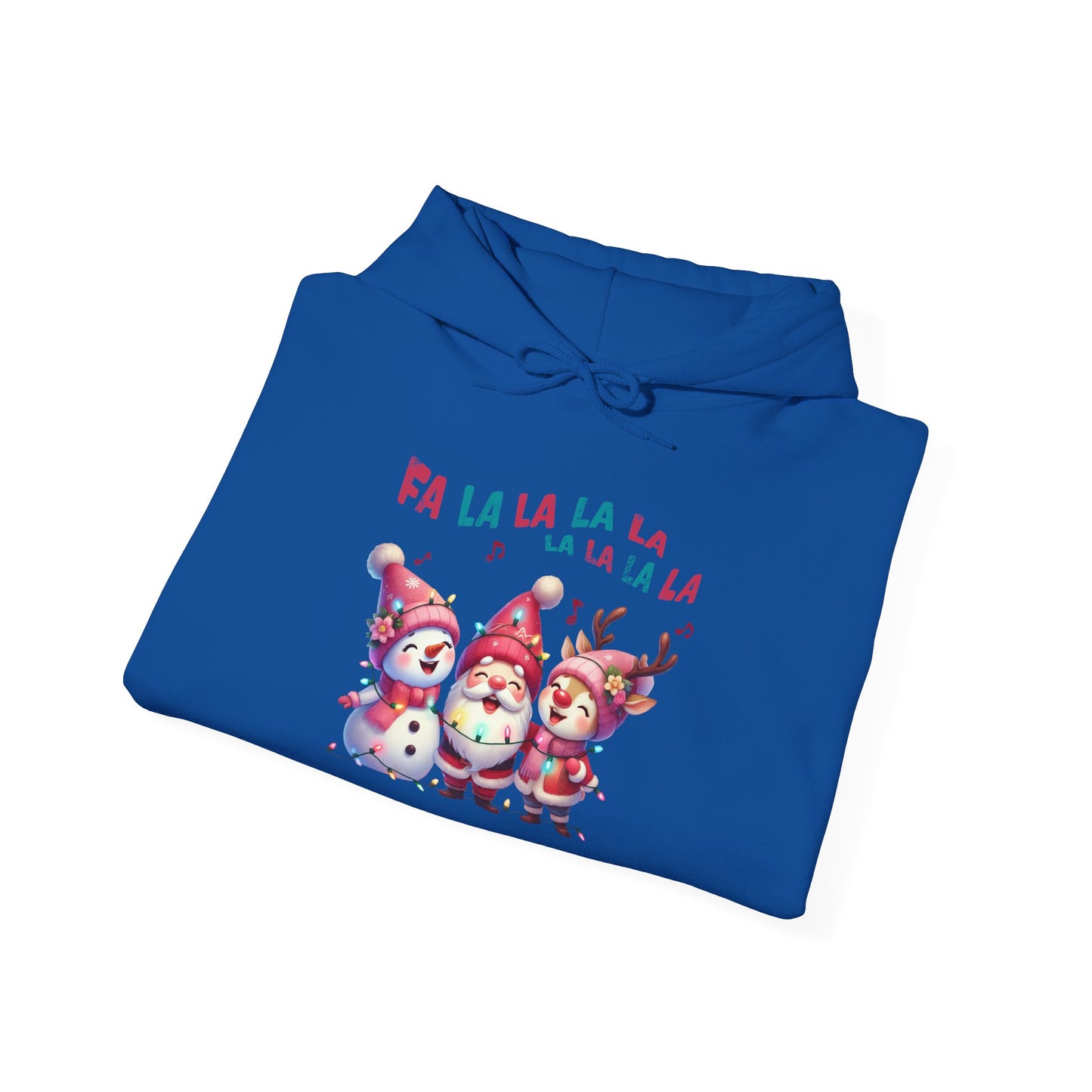 Festive Caroling Trio Christmas Hoodie – Cute Santa, Snowman & Reindeer Holiday Sweatshirt (Unisex)