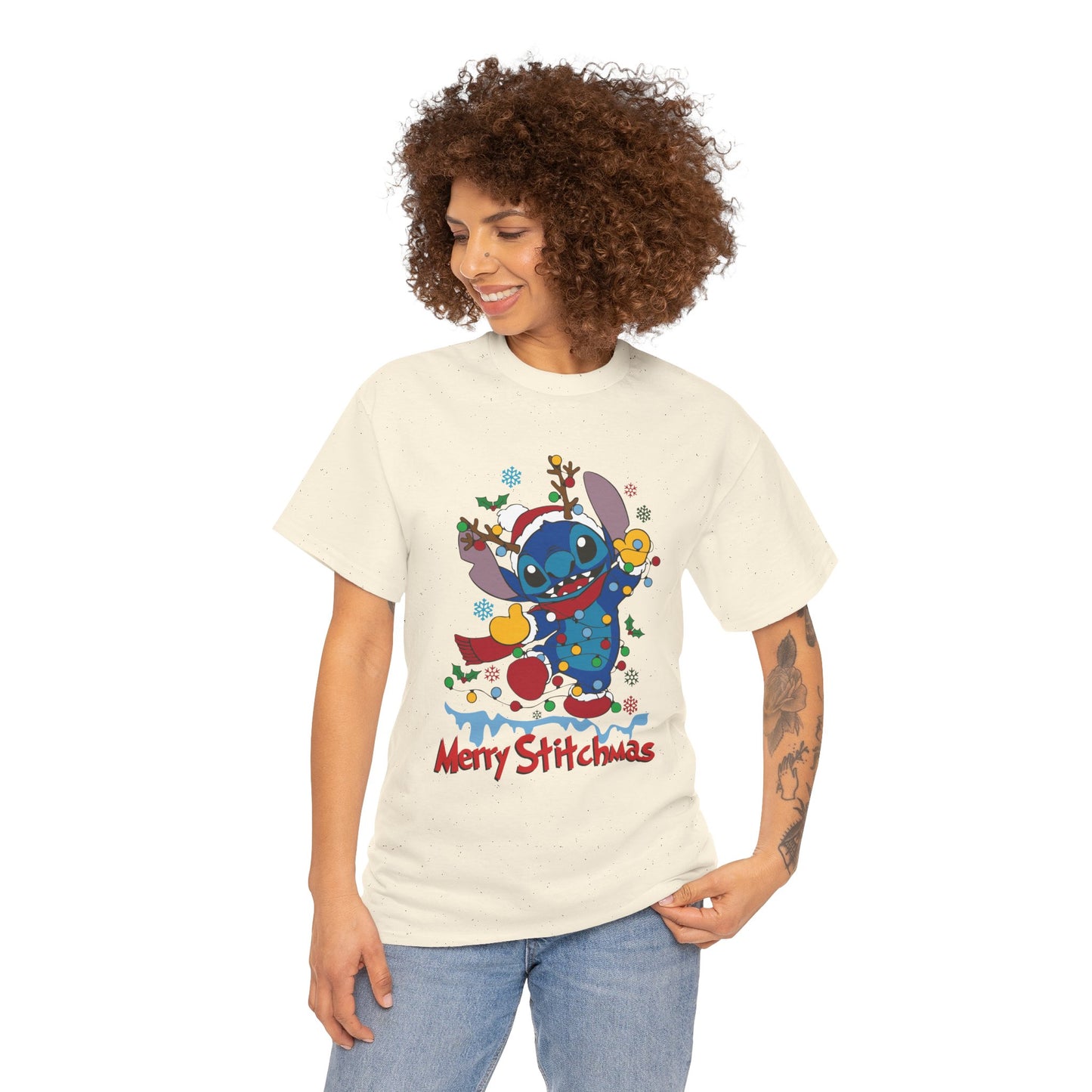 Merry Stitchmas T-Shirt – Cute Holiday Alien Unisex Heavy Cotton Tee
