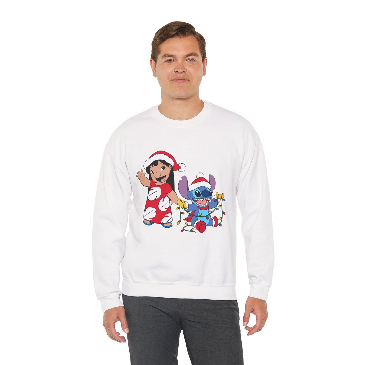 Island Holiday Duo Unisex Christmas Crewneck Sweatshirt – Festive Blue Alien & Girl Holiday Sweater