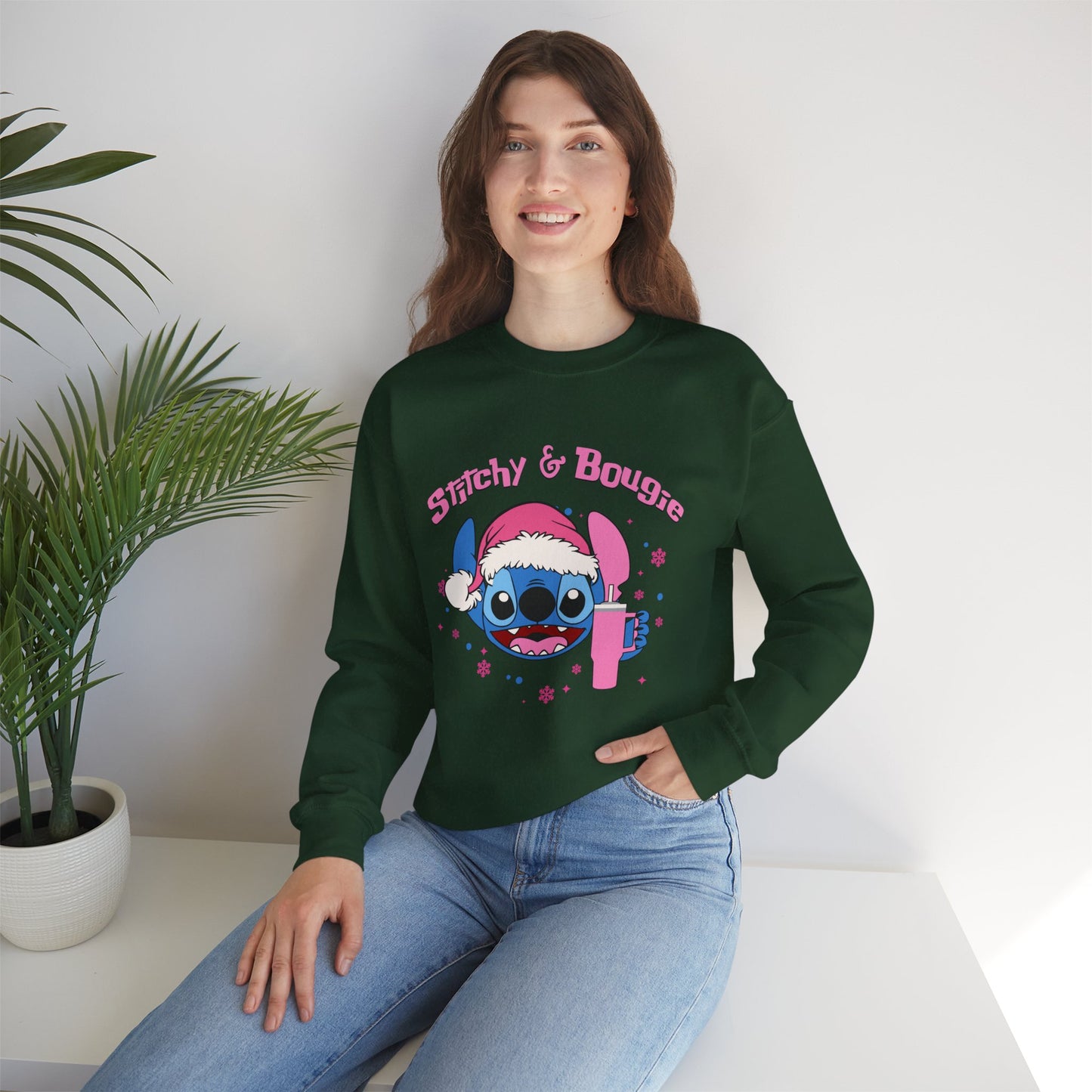 Stitchy & Bougie Christmas Sweatshirt – Cute Holiday Alien Women’s Heavy Blend Crewneck