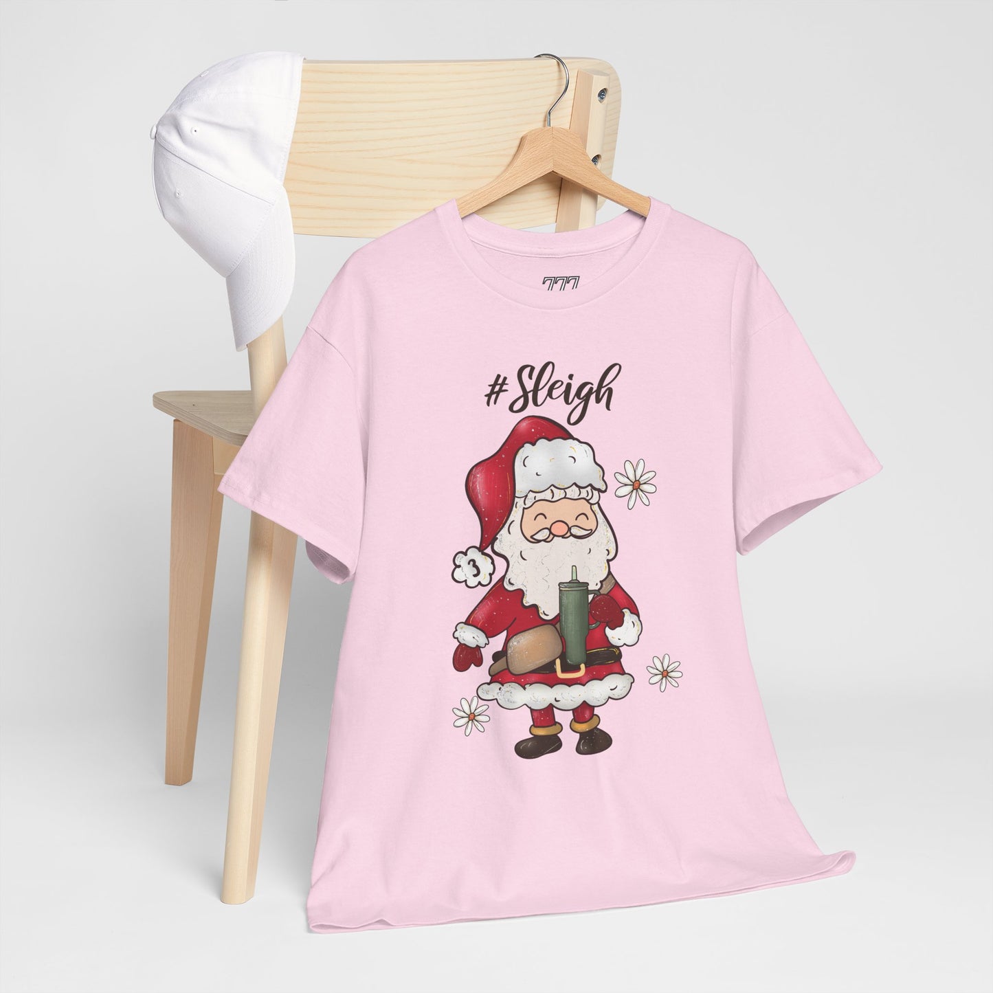 #Sleigh Funny Santa Christmas Tee – Cute Modern Holiday Hashtag Graphic Unisex Heavy Cotton T-Shirt