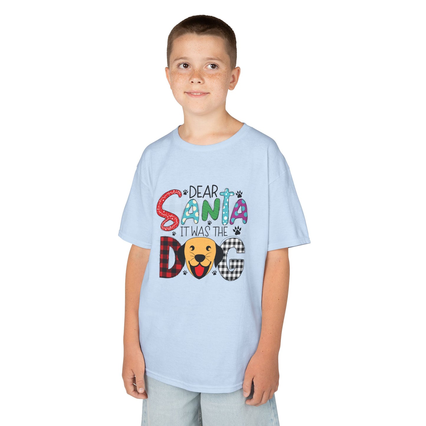 Dear Santa It Was The Dog Kids Christmas T-Shirt – Funny Holiday Dog Lover Tee