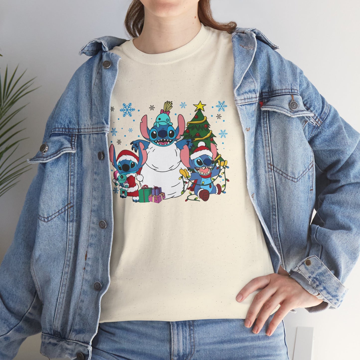 Stitch Christmas Vibes T-Shirt – Cute Holiday Trio Unisex Heavy Cotton Tee