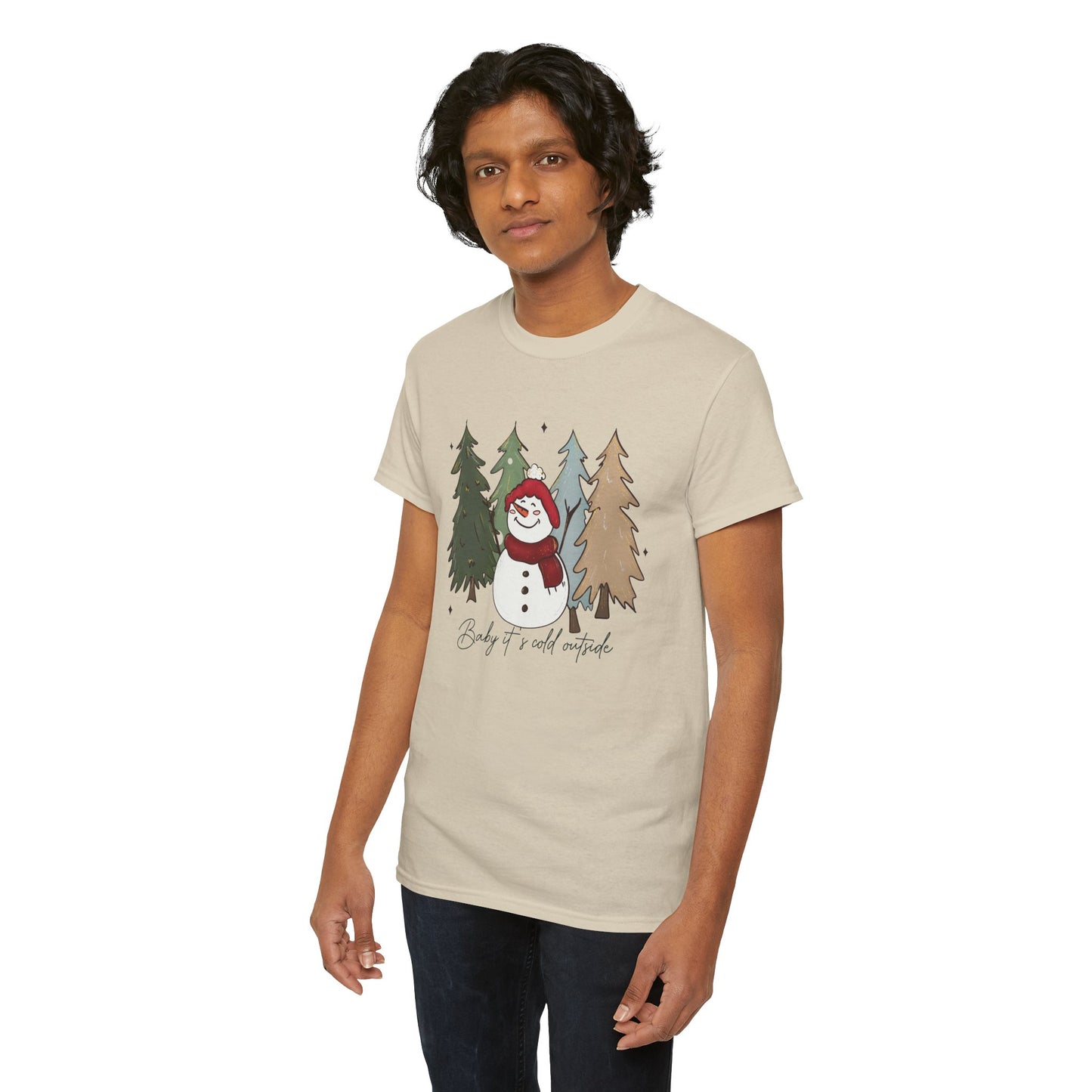 Baby It’s Cold Outside Snowman Christmas Tee – Cozy Winter Aesthetic Holiday Unisex Heavy Cotton T-Shirt