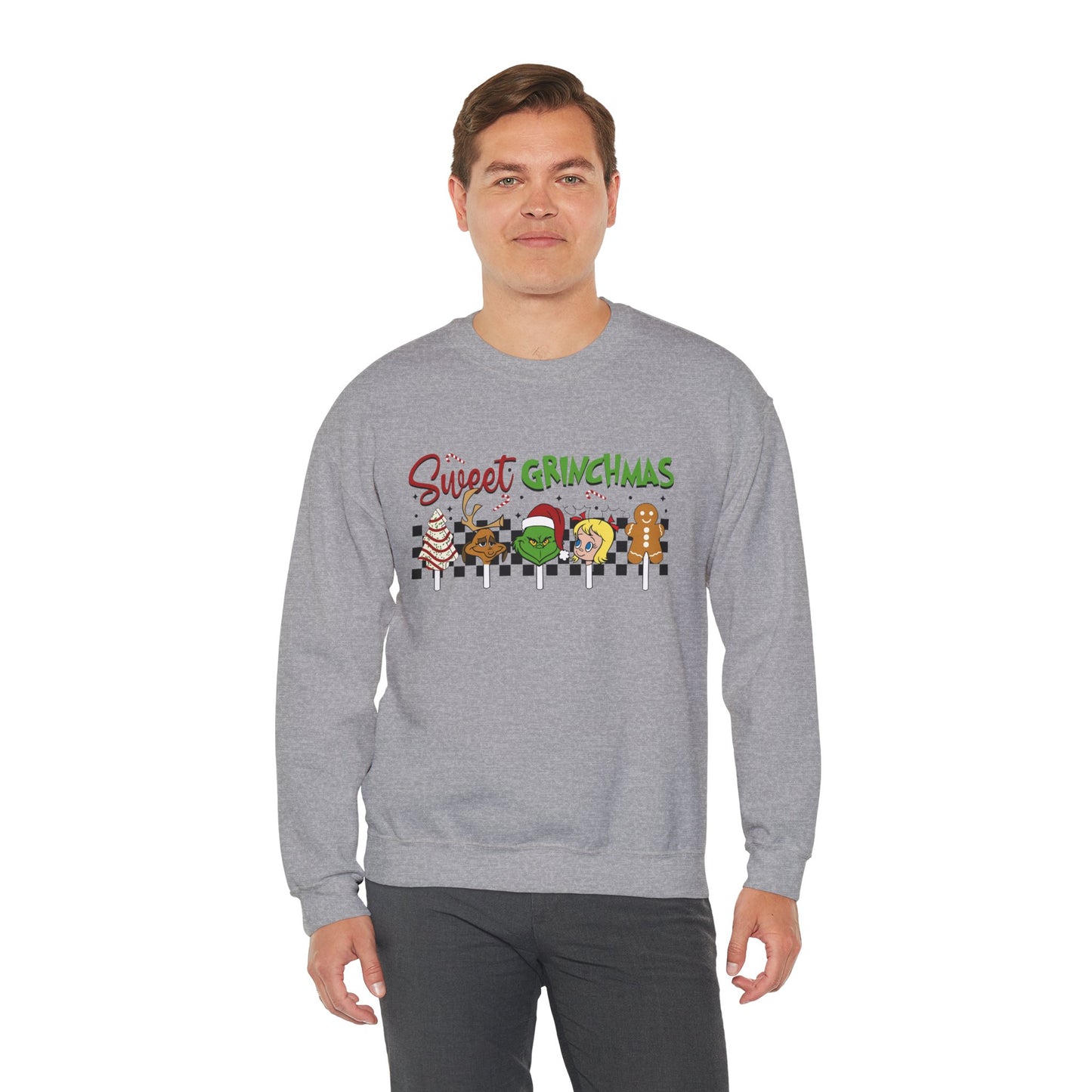 Sweet Grinchmas Candy Characters Funny Christmas Sweatshirt – Cute Holiday Treats Grinch-Inspired Unisex Heavy Blend Crewneck