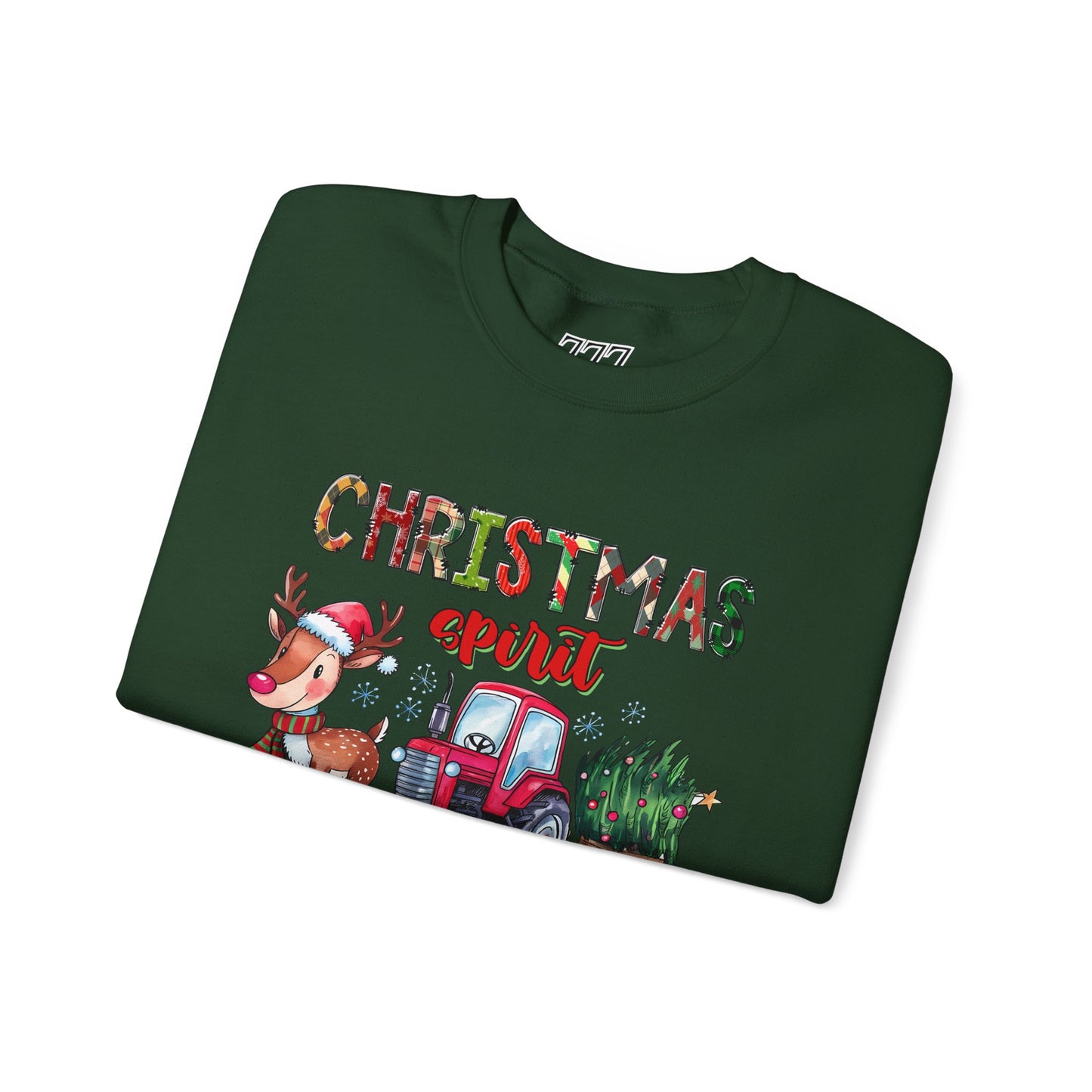 Christmas Spirit Unisex Heavy Blend Crewneck Sweatshirt – Cute Reindeer & Red Tractor Holiday Sweater