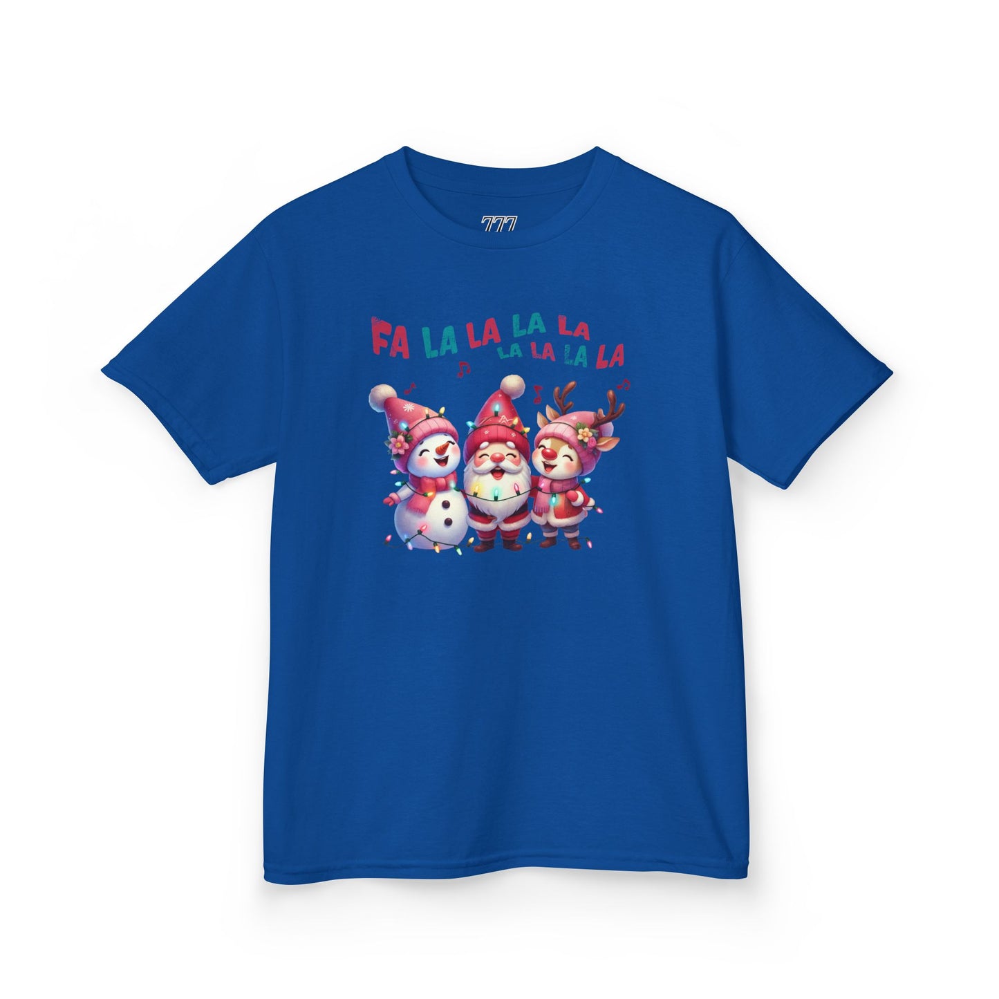 Festive Caroling Trio Kids Christmas T-Shirt – Cute Santa, Snowman & Reindeer Holiday Tee