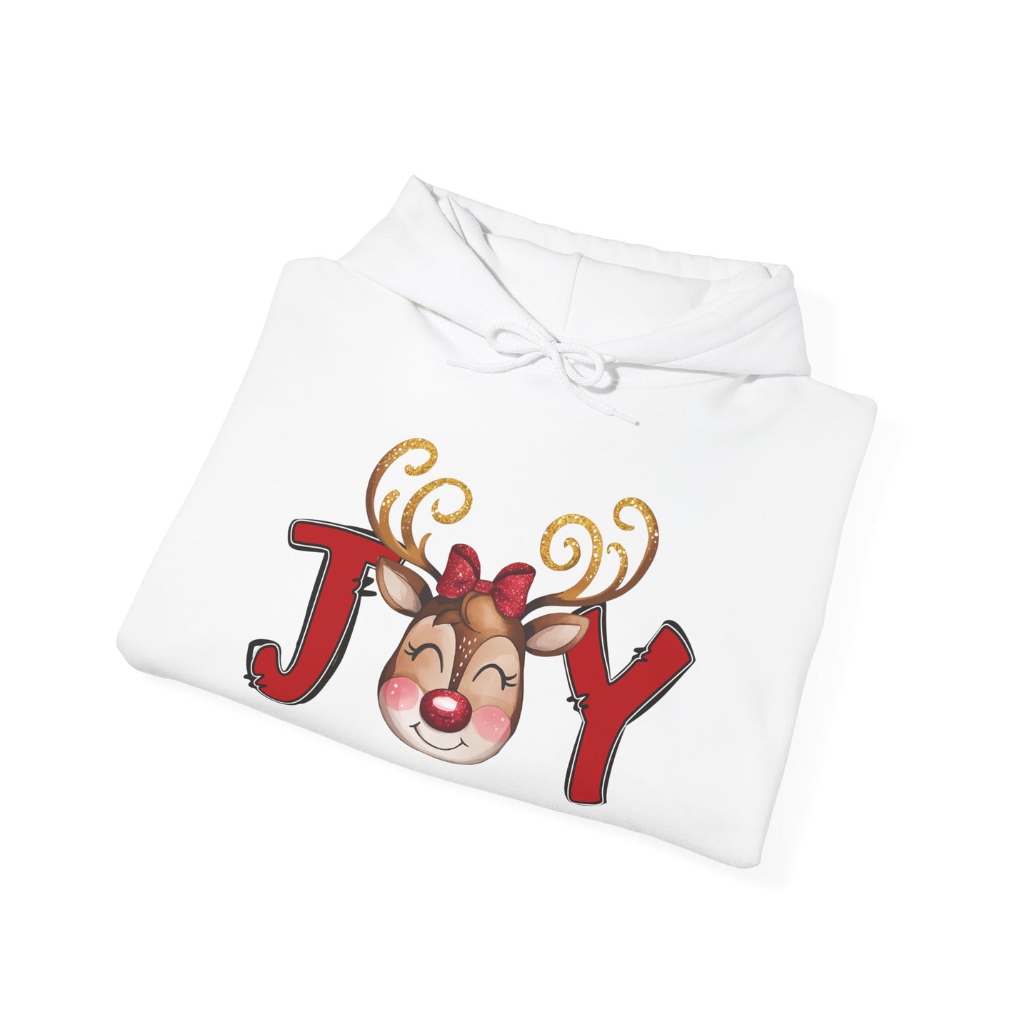 Reindeer Joy Women’s Christmas Hoodie – Cute Holiday Reindeer Heavy Blend Hooded Sweatshirt