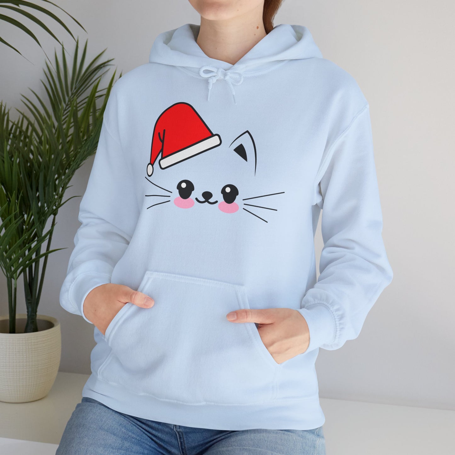 Cat Santa Christmas Hoodie – Cute Kawaii Cat Holiday Hooded Sweatshirt (Unisex)