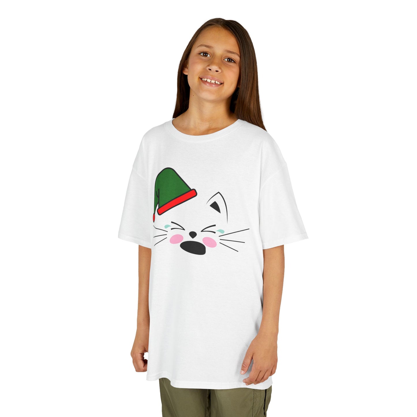 Elf Cat Kids Christmas T-Shirt – Cute Kawaii Cat Holiday Tee for Kids