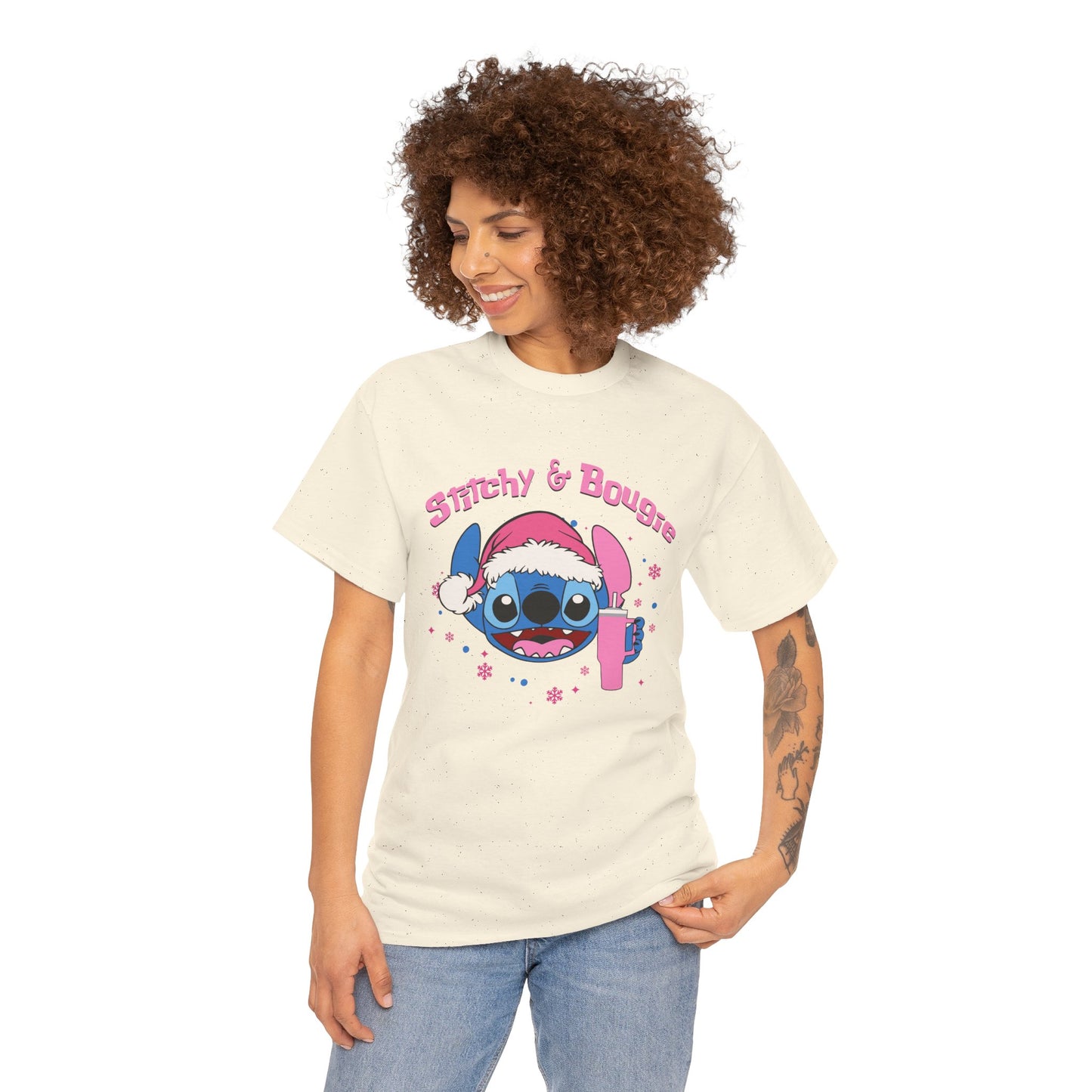 Stitchy & Bougie Christmas T-Shirt – Cute Holiday Women’s Heavy Cotton Tee