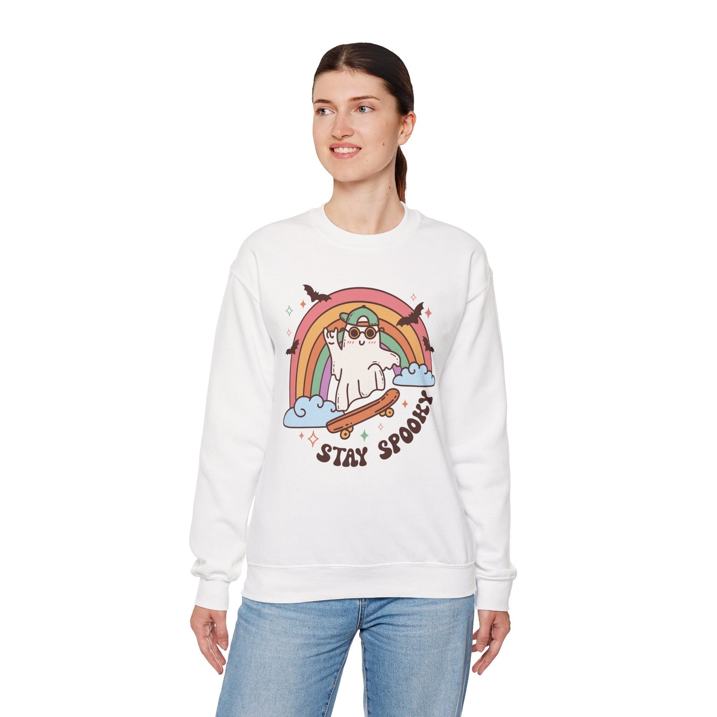 Stay Spooky Ghost Skater Unisex Heavy Blend Crewneck Sweatshirt