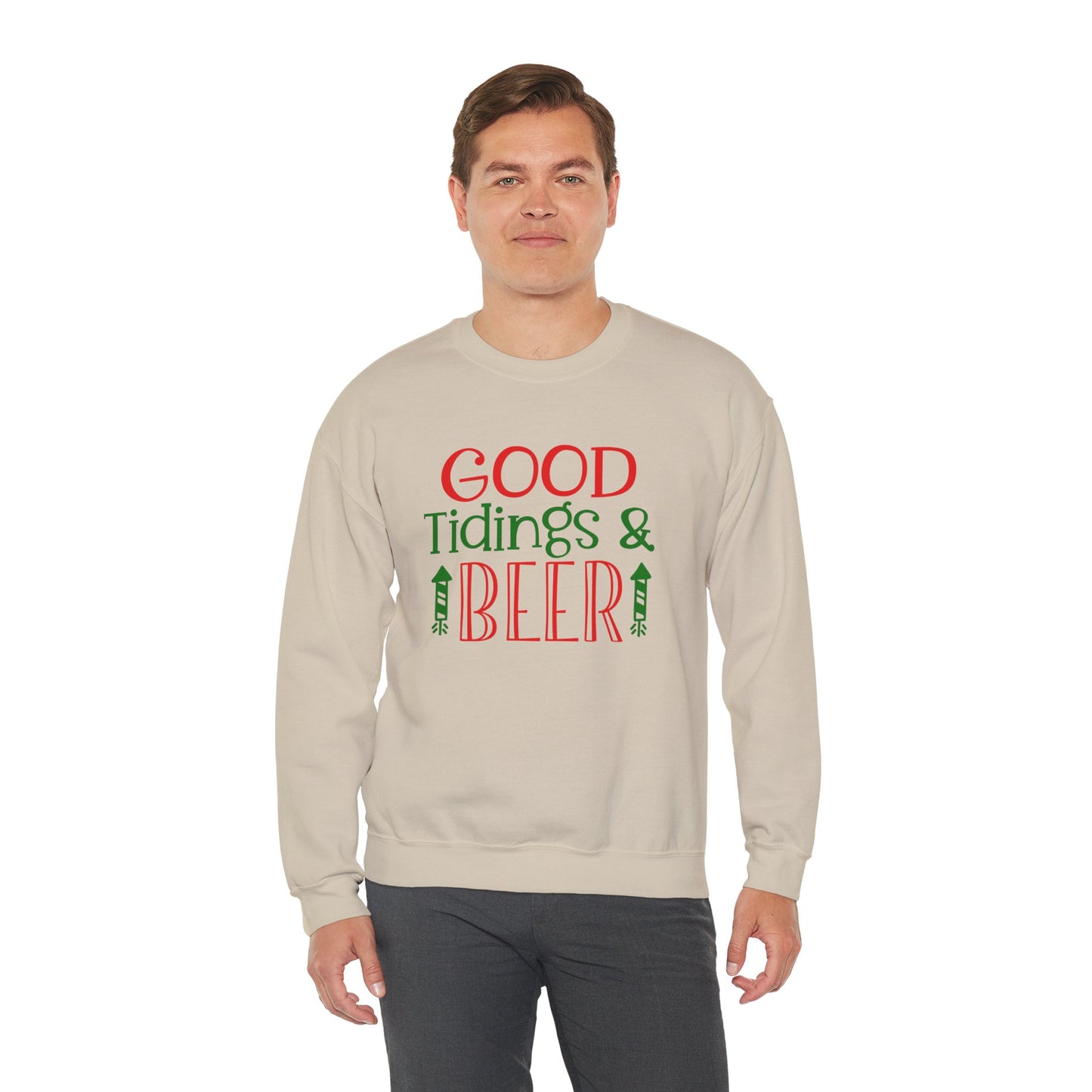 Good Tidings & Beer Sweatshirt – Funny Christmas Drinking Unisex Heavy Blend Crewneck