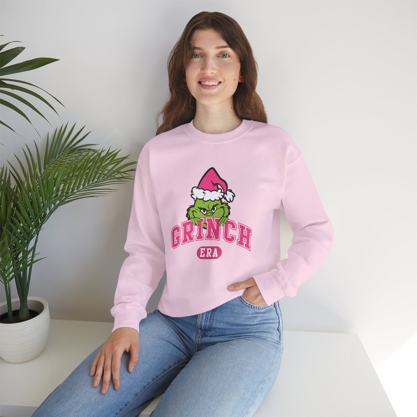 Grinch Era Christmas Crewneck – Cozy Pink Santa Grinch Sweatshirt (Unisex)