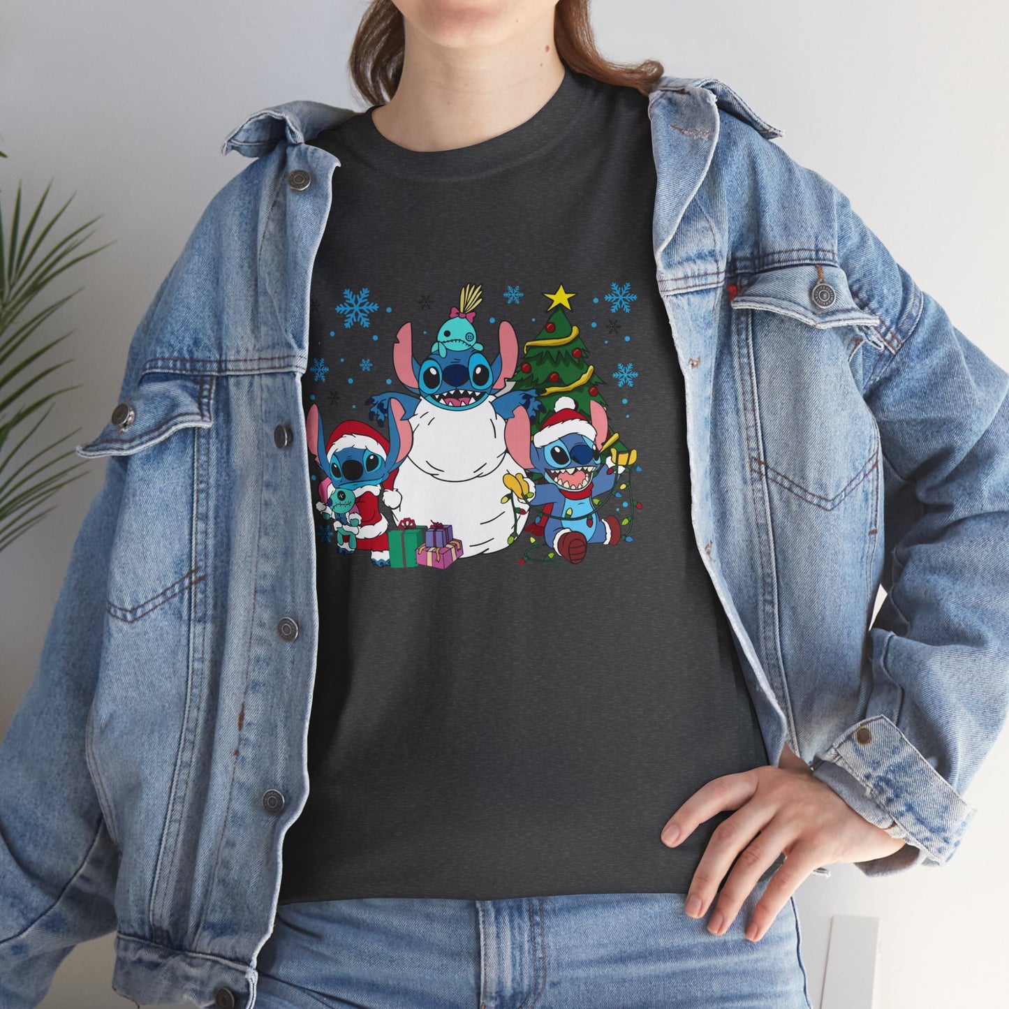 Stitch Christmas Vibes T-Shirt – Cute Holiday Trio Unisex Heavy Cotton Tee