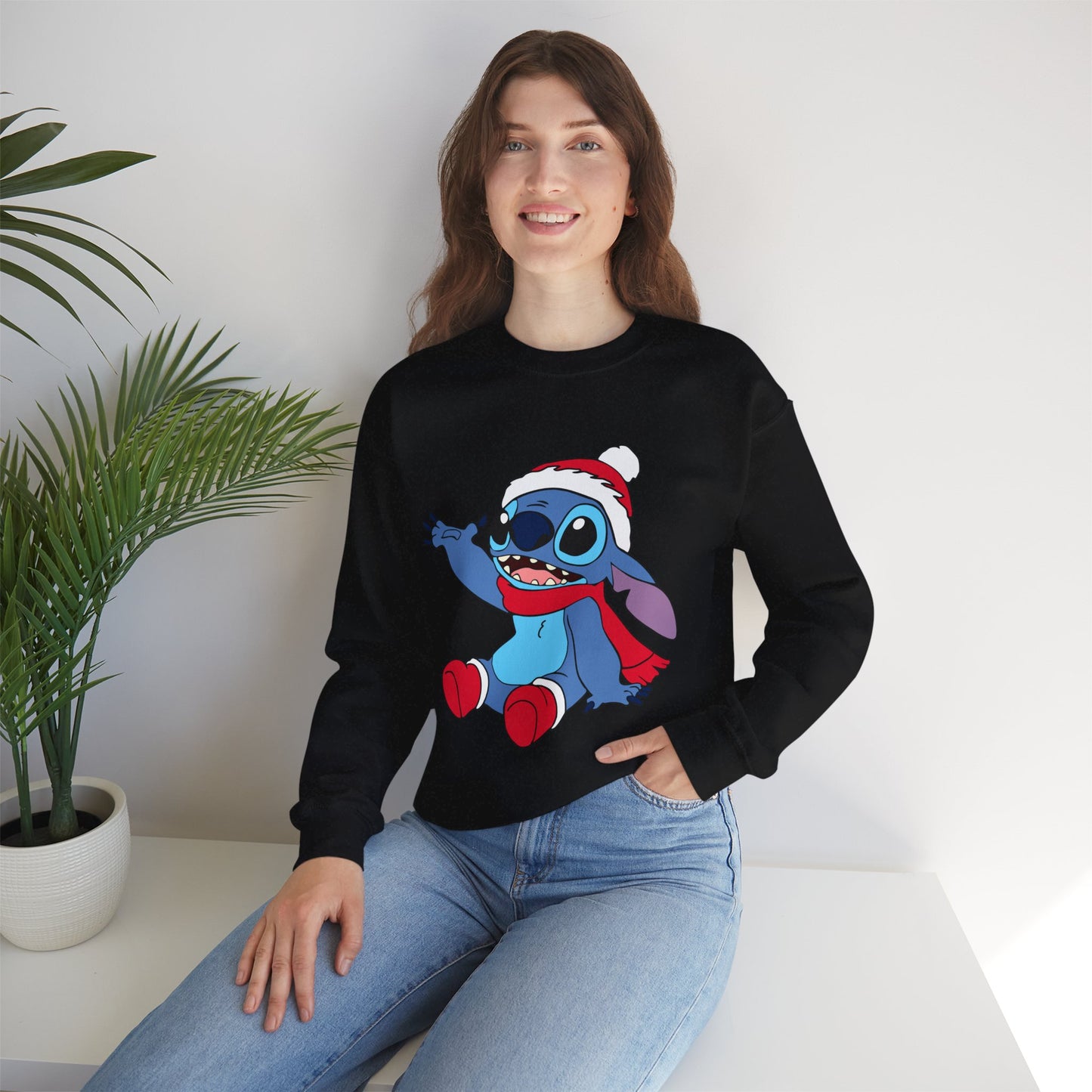 Jolly Alien Christmas Crewneck – Cute Blue Alien Holiday Sweatshirt (Unisex)