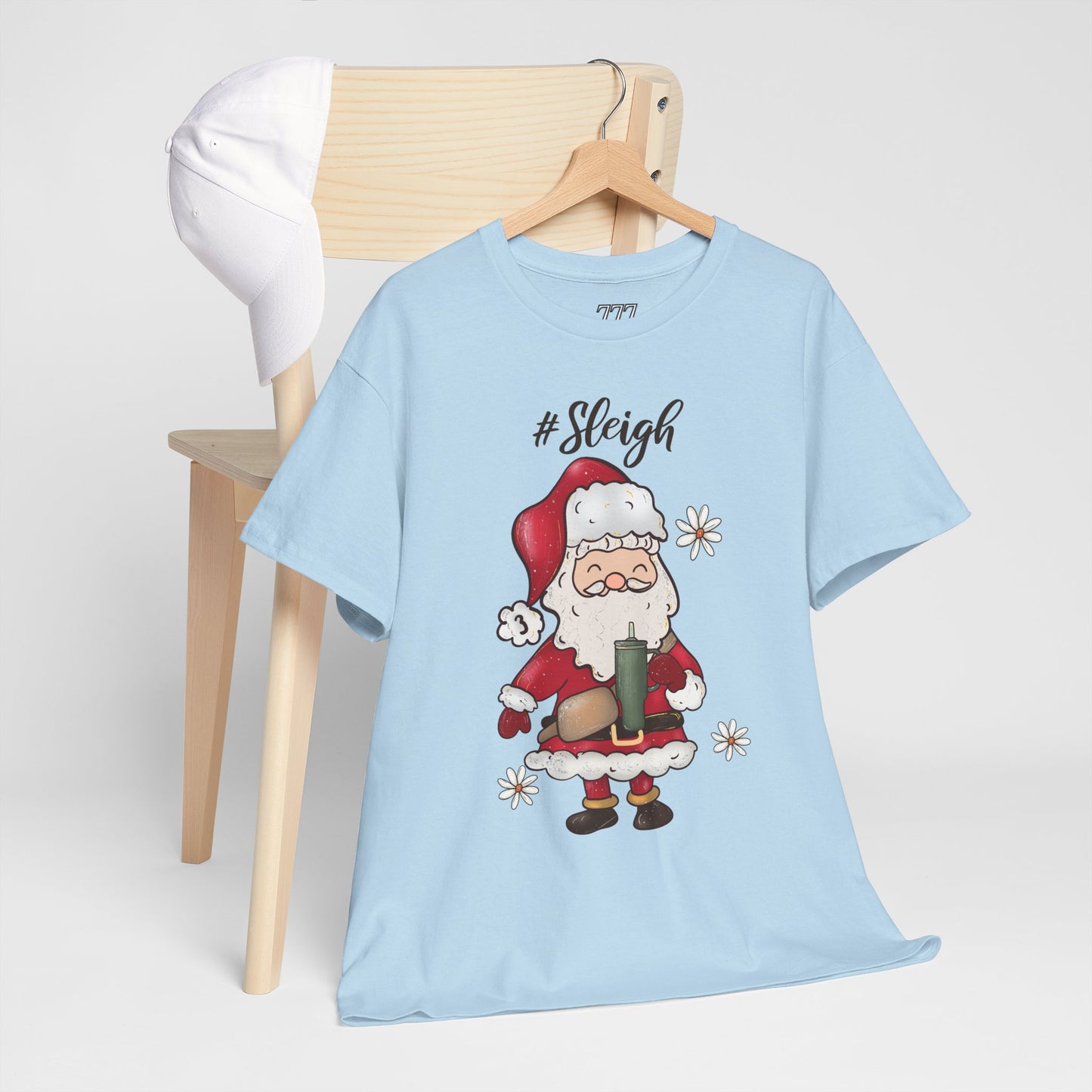 #Sleigh Funny Santa Christmas Tee – Cute Modern Holiday Hashtag Graphic Unisex Heavy Cotton T-Shirt