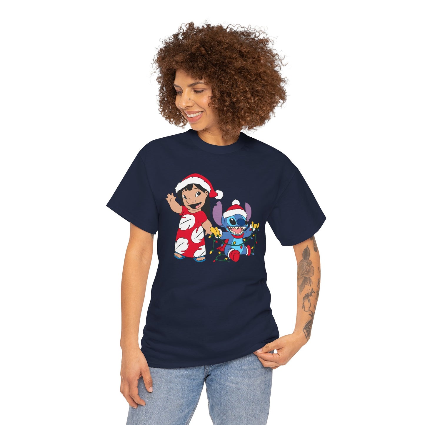Island Holiday Duo T-Shirt – Festive Blue Alien & Girl Graphic Tee
