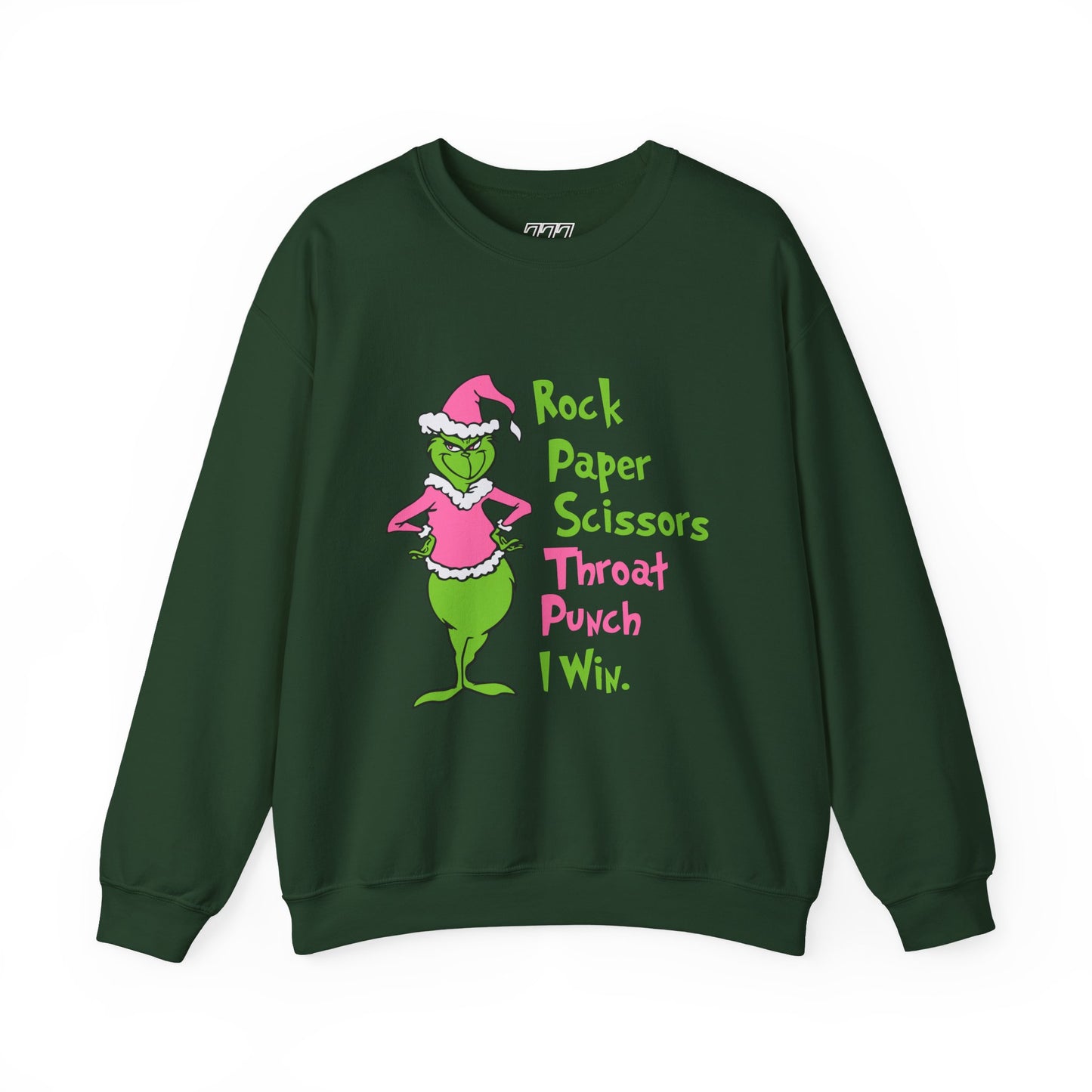 Rock Paper Scissors Throat Punch I Win Funny Christmas Grinch-Inspired Holiday Sweatshirt – Sarcastic Pink Santa Unisex Heavy Blend Crewneck