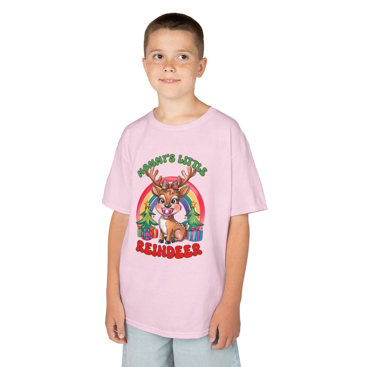 Mommy’s Little Reindeer Kids Christmas T-Shirt – Cute Holiday Reindeer Heavy Cotton Tee