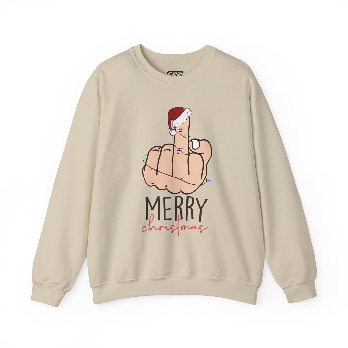 Merry Christmas Middle Finger Funny Adult Holiday Sweatshirt – Sarcastic Santa Joke Unisex Heavy Blend Crewneck