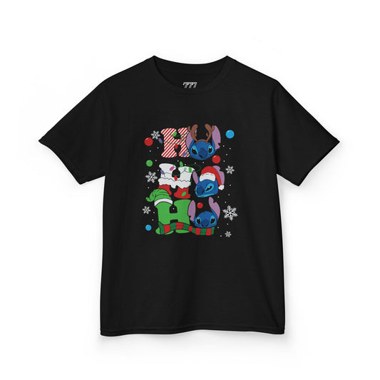 Stacked Stitch Christmas Kids T-Shirt – Cute Holiday Characters Heavy Cotton Tee