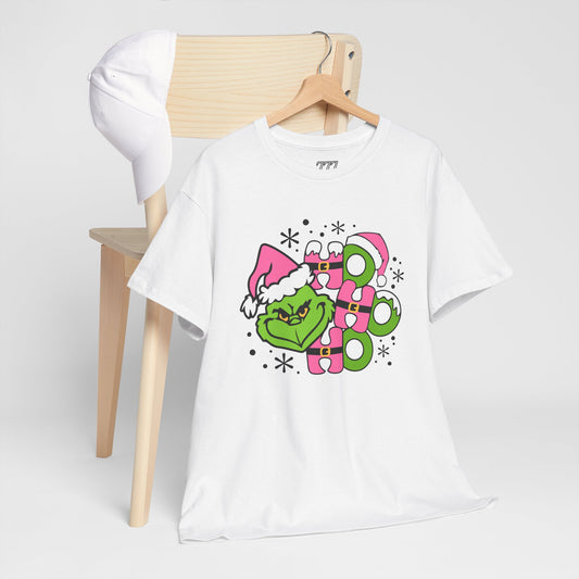 HO HO HO Funny Christmas Grinch-Inspired Holiday Tee – Cute Pink Santa Unisex Heavy Cotton T-Shirt