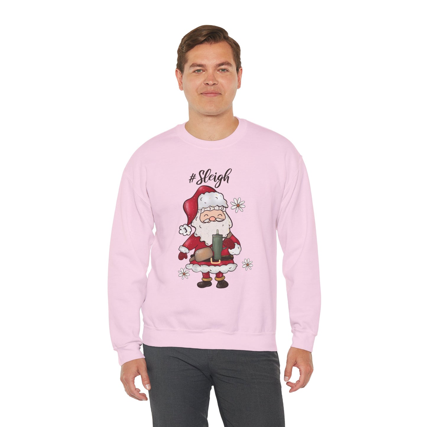 #Sleigh Funny Santa Christmas Sweatshirt – Cute Holiday Hashtag Graphic Unisex Heavy Blend Crewneck