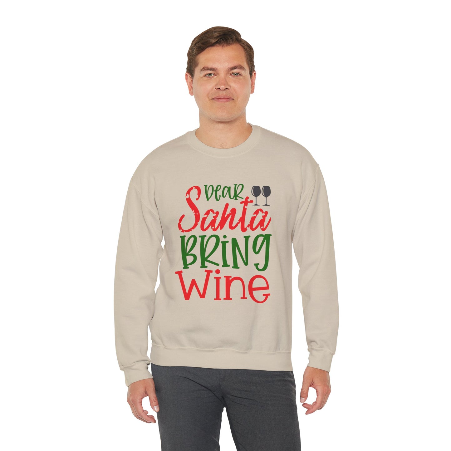 Dear Santa Bring Wine Christmas Crewneck – Funny Holiday Wine Lover Sweatshirt (Unisex)