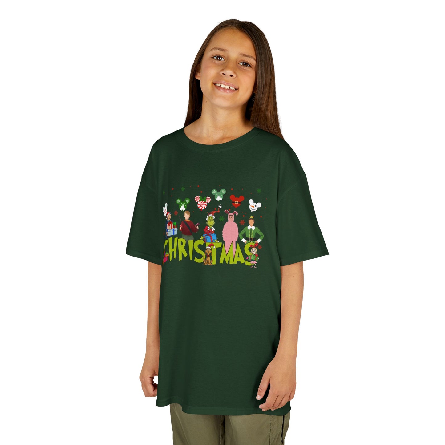Christmas Character Squad Kids Christmas Tee – Cute Festive Holiday Characters Kids Heavy Cotton T-Shirt