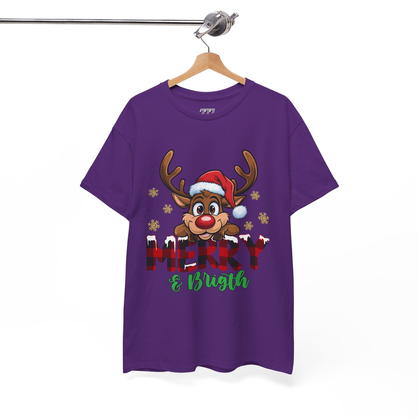 Merry & Bright Unisex Heavy Cotton T-Shirt – Cute Christmas Reindeer Holiday Tee