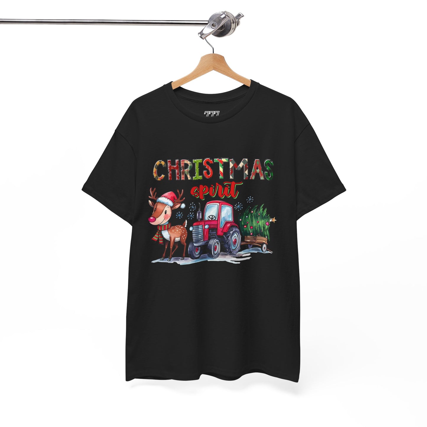 Christmas Spirit Unisex Heavy Cotton T-Shirt – Cute Reindeer & Red Tractor Holiday Tee