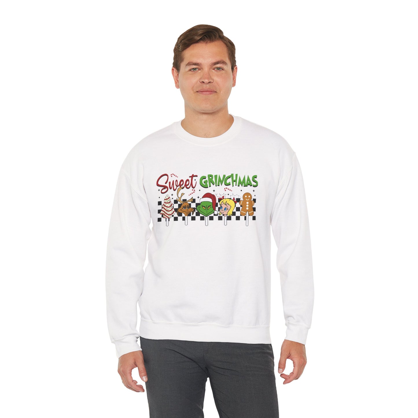 Sweet Grinchmas Candy Characters Funny Christmas Sweatshirt – Cute Holiday Treats Grinch-Inspired Unisex Heavy Blend Crewneck