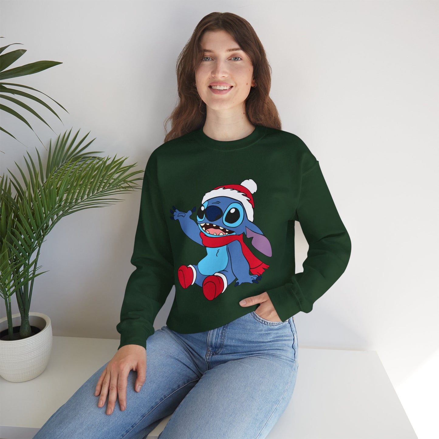 Jolly Alien Christmas Crewneck – Cute Blue Alien Holiday Sweatshirt (Unisex)