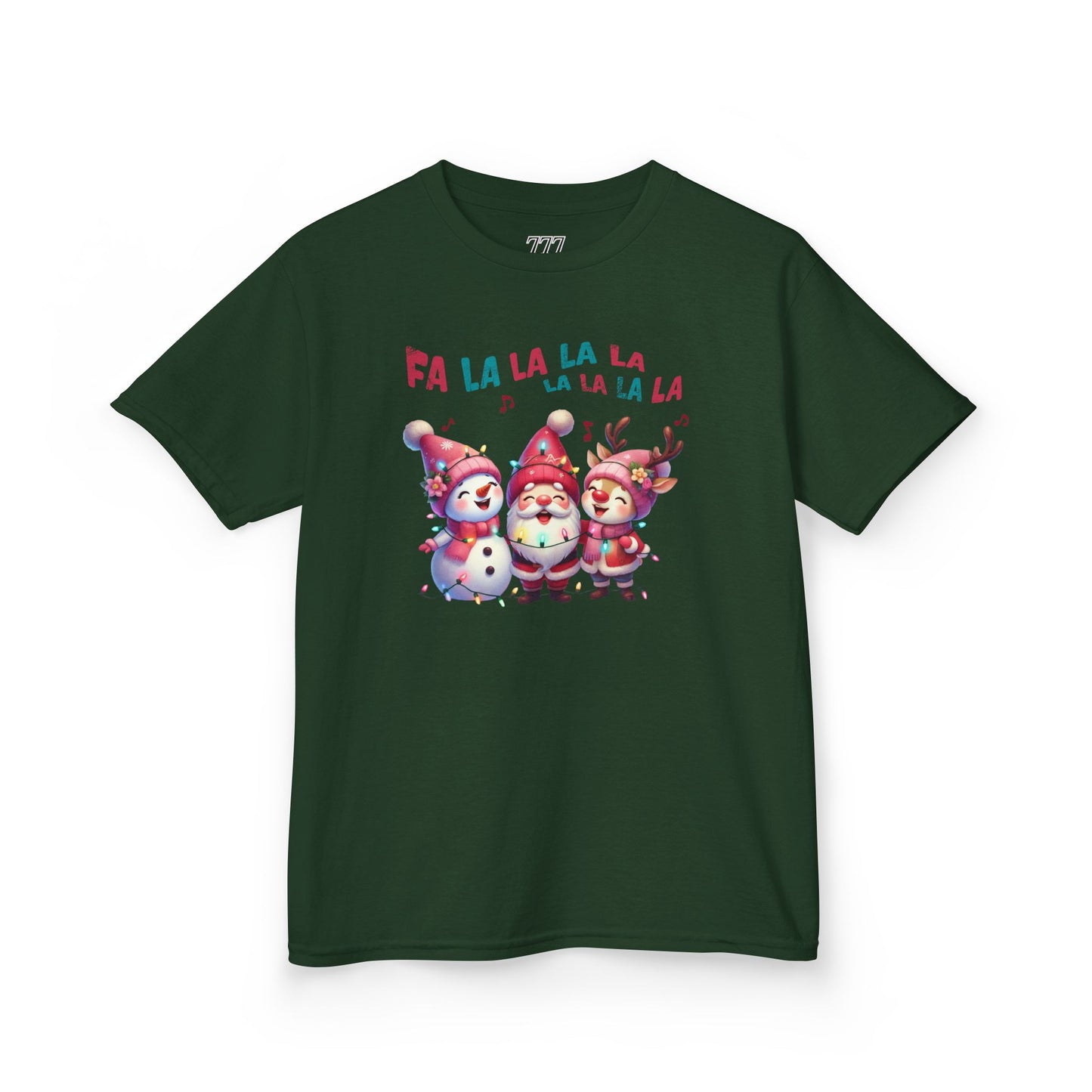 Festive Caroling Trio Kids Christmas T-Shirt – Cute Santa, Snowman & Reindeer Holiday Tee