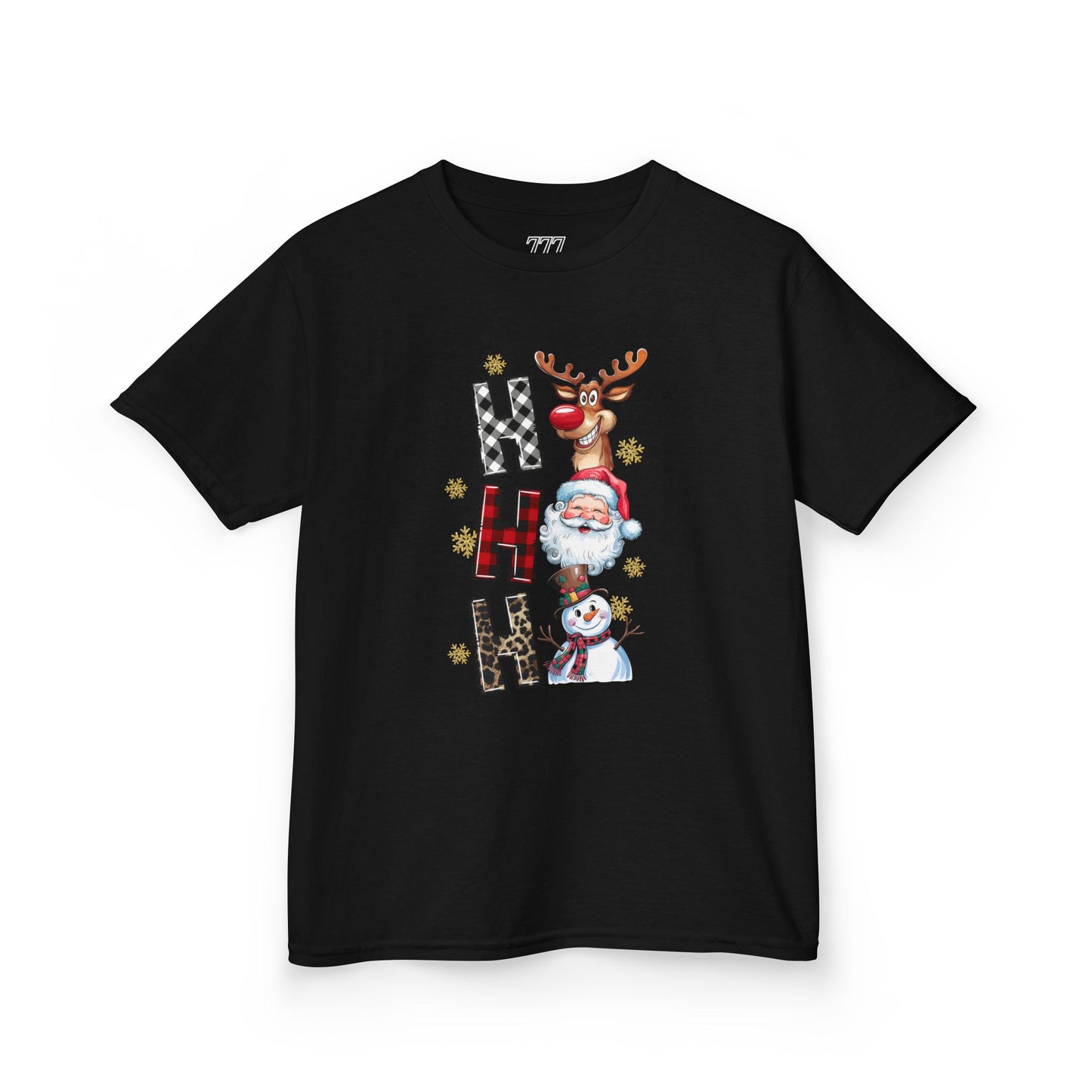 HO HO HO Kids Christmas T-Shirt – Santa, Reindeer & Snowman Holiday Tee