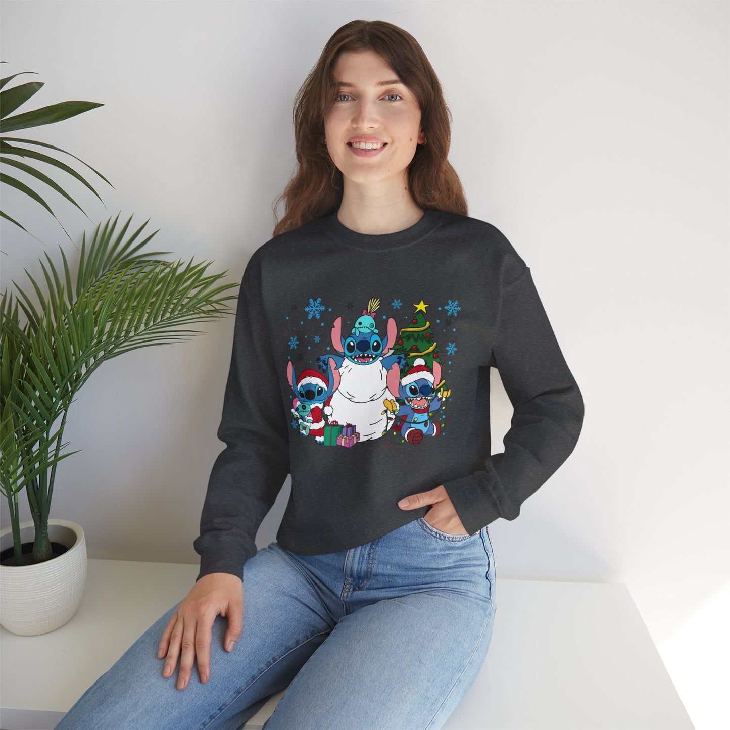 Stitch Christmas Vibes Sweatshirt – Cute Holiday Trio Unisex Heavy Blend Crewneck