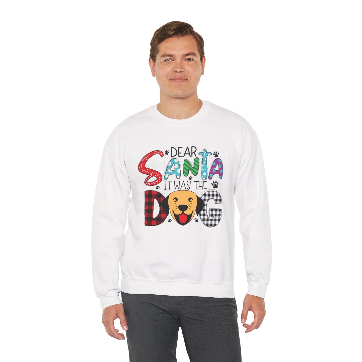 Dear Santa It Was The Dog Christmas Crewneck – Funny Holiday Dog Lover Sweatshirt (Unisex)