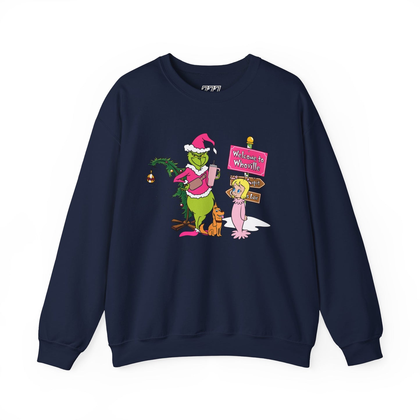 Welcome to Merryville Christmas Crewneck – Cute Green Creature & Winter Village Sweatshirt (Unisex)
