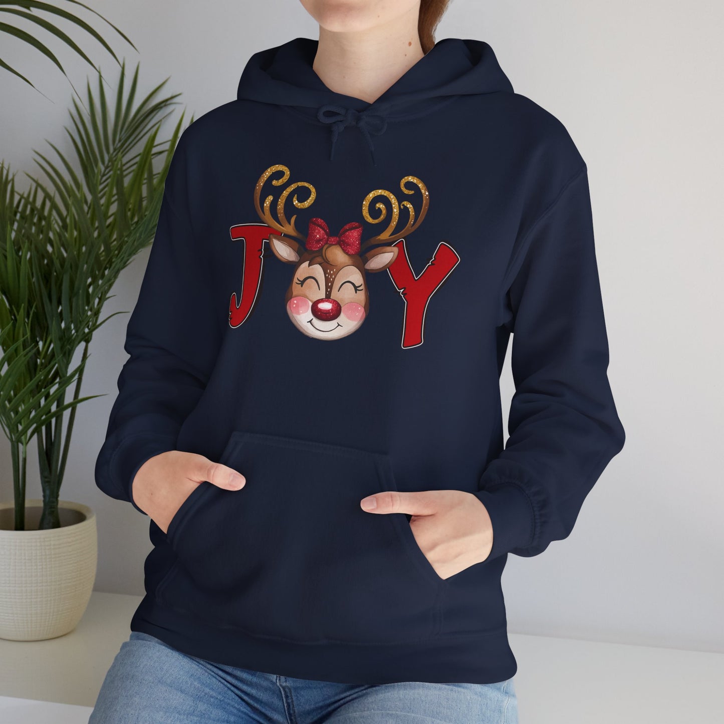 Reindeer Joy Women’s Christmas Hoodie – Cute Holiday Reindeer Heavy Blend Hooded Sweatshirt