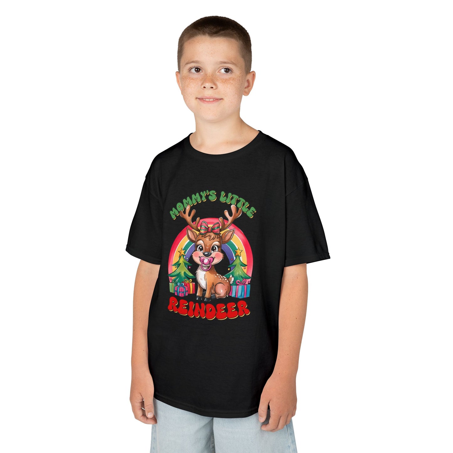 Mommy’s Little Reindeer Kids Christmas T-Shirt – Cute Holiday Reindeer Heavy Cotton Tee
